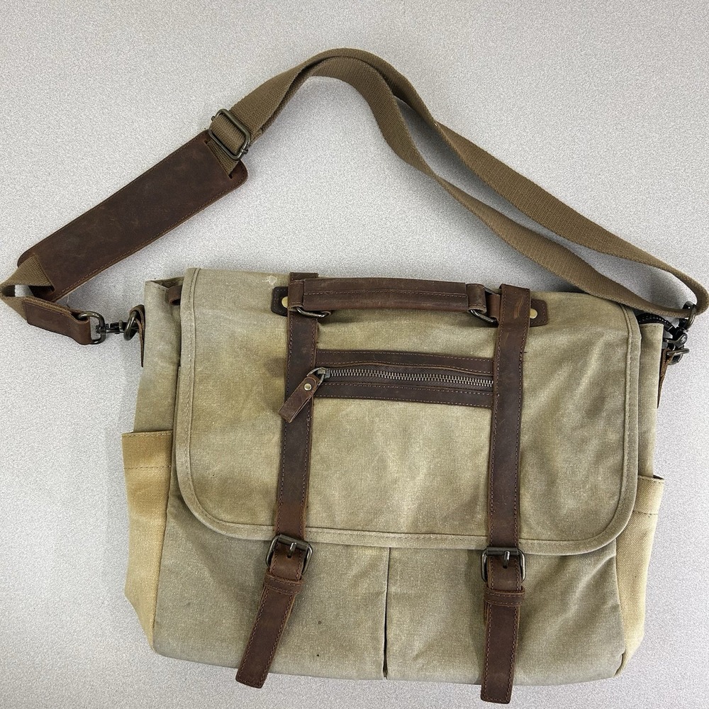 NUBILY Canvas Shoulder Messenger Bag 17" Laptop Brown Adjustable Strap Faded *